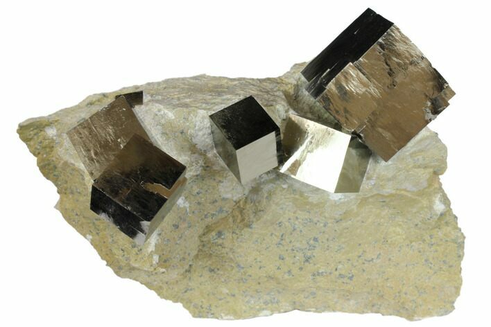 Six Natural Pyrite Cubes in Rock - Navajun, Spain #151279